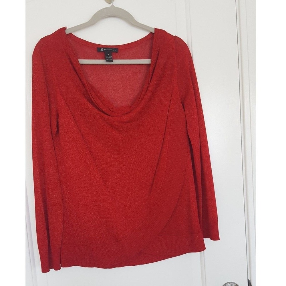 INC International Concepts Red Metallic Cowl Neck Tulip Hem Sweater Medium